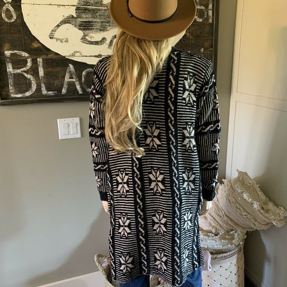 Shop Fig Sweaters - Black Snowflake Chenille Holiday Cardigan Sweater